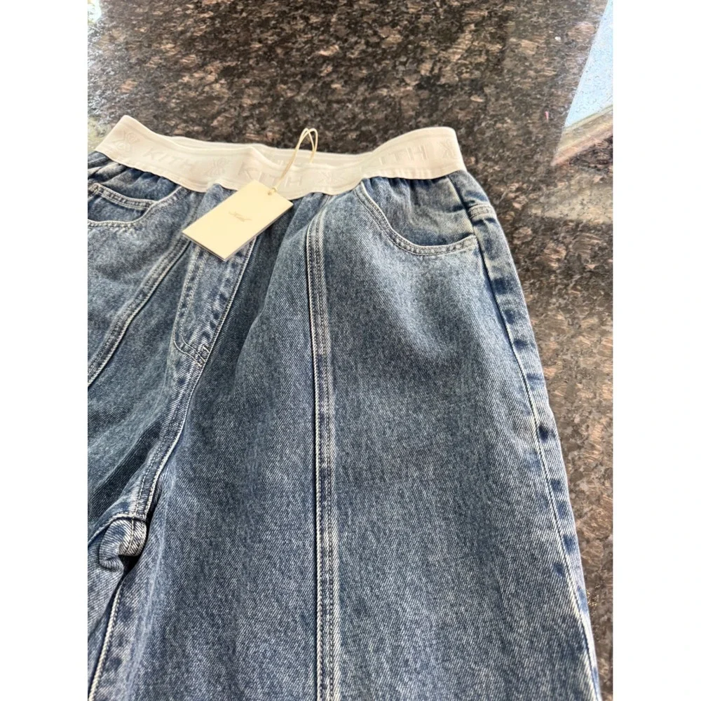 Kith Dana Logo Denim Pant Luka Wash Blue Wide Leg Jeans KHW060547-5078 Size 28 - Picture 11 of 16